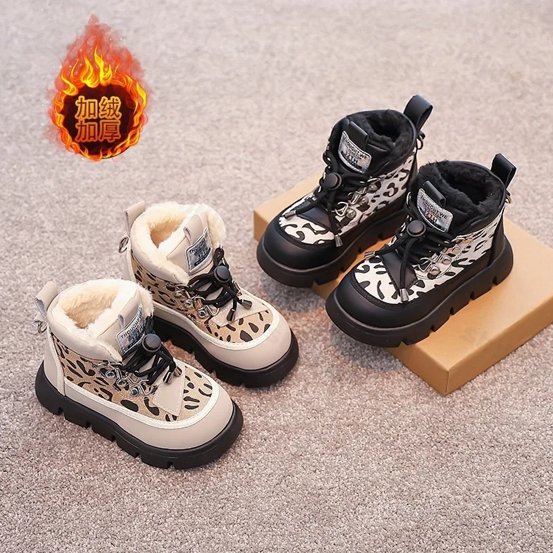 Children's Fashion Leopard Designed Warm Thick Soled Snow Boots 2025 Winter New Girls' Soft Soled Comfortable Casual Plush Boots