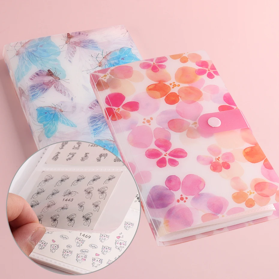 120 Slots Watercolor Empty Nail Art Stickers Storage Book Small Decals Album Collecting Organizer Tool Display Notebook Manicure