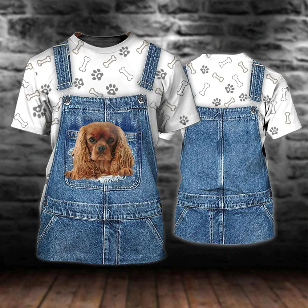 HX Fashion Animals T-shirts Cavalier King Charles Spaniel Overalls Printed Tees Casual Pullovers Harajuku Graphic T Shirts