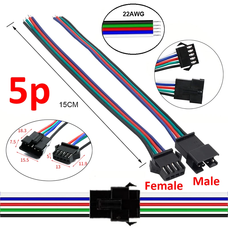 2p/3p/4p/5p/6p Led JST Connector SM Male/female Wire Connector Led Strip Plug For RGB RGBW LED Light Lamp Driver