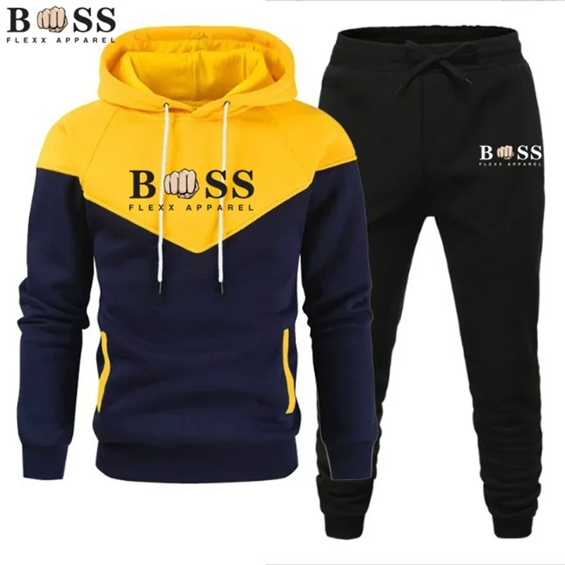 2023 Spring Brand Men Splash Ink Hoodies Sweatshirt+Sweatpants Suit Autumn Winter Warm Tracksuit Sets Men\'s Hooded Outwear