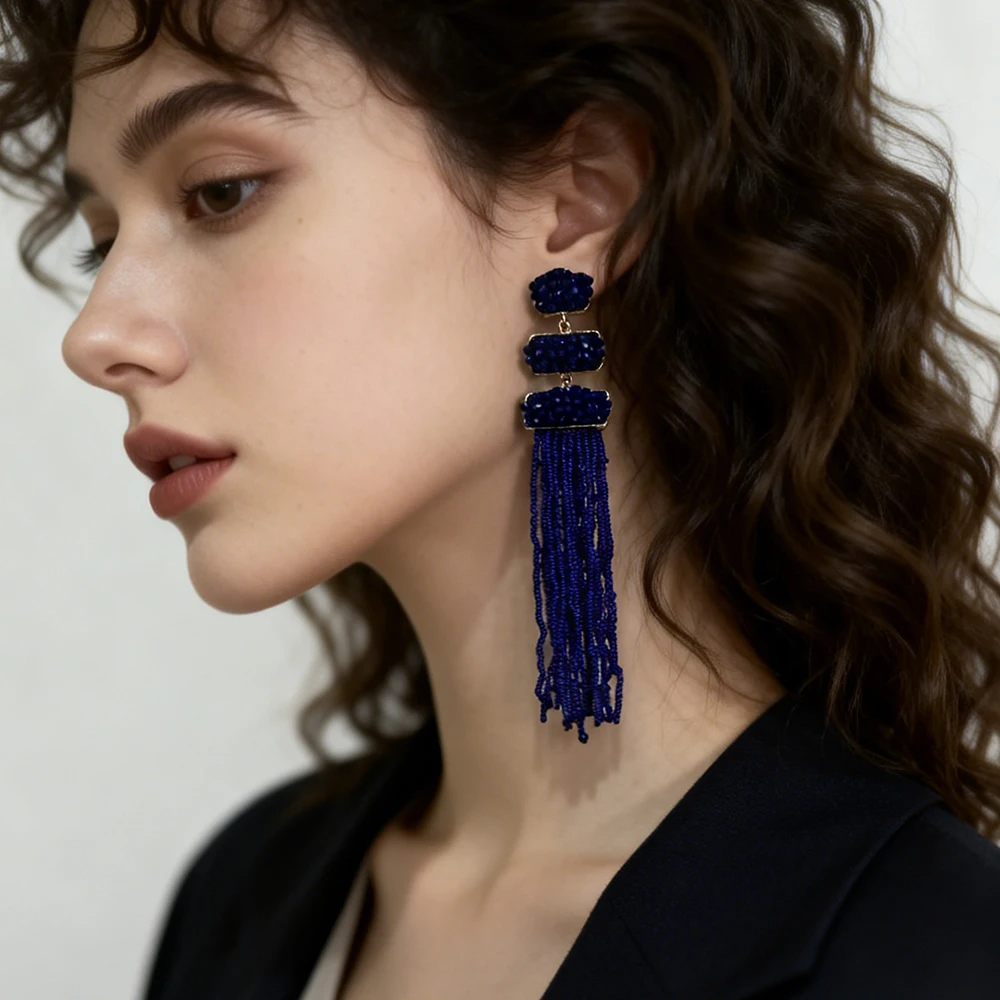 Bohemian Seed Bead Long Tassel Earrings Layered Handmade Vintage Statement Drop Earrings Jewelry Party Accessories