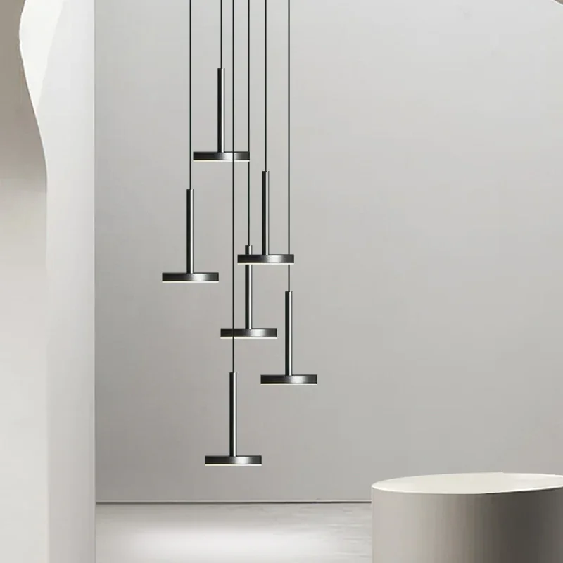 

Villa Minimalist Stairway Chandelier Modern Duplex House Pendant Lights Loft Hollow Staircase Droplight Long Line LED Lighting
