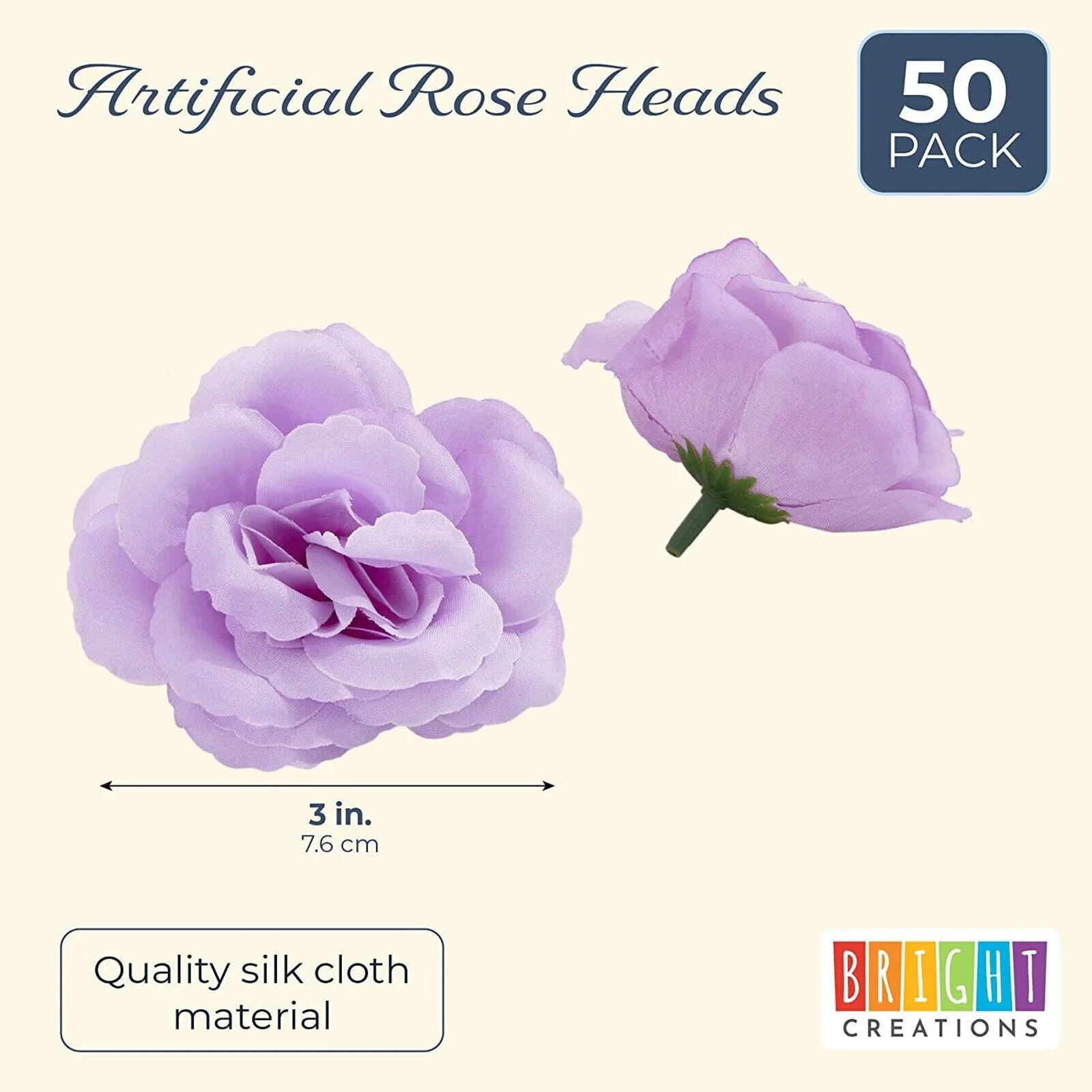 US 50 Pack Light Purple Roses Artificial Flowers Bulk, 3