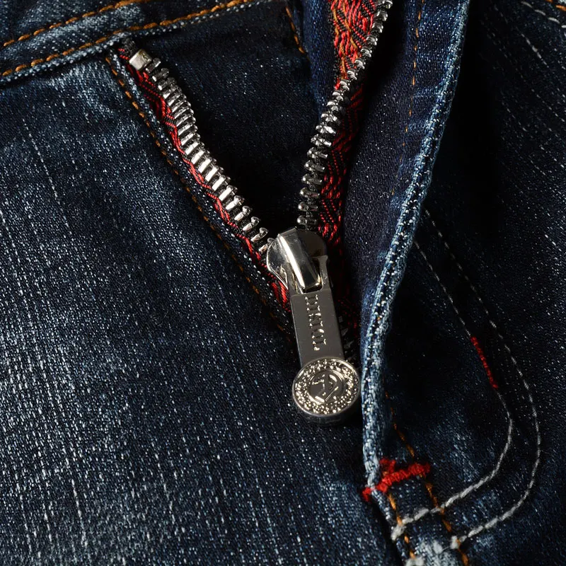 Italian Style Fashion Men Jeans High Quality Retro Black Blue Elastic Slim Fit Ripped Jeans Men Vintage Designer Denim Pants