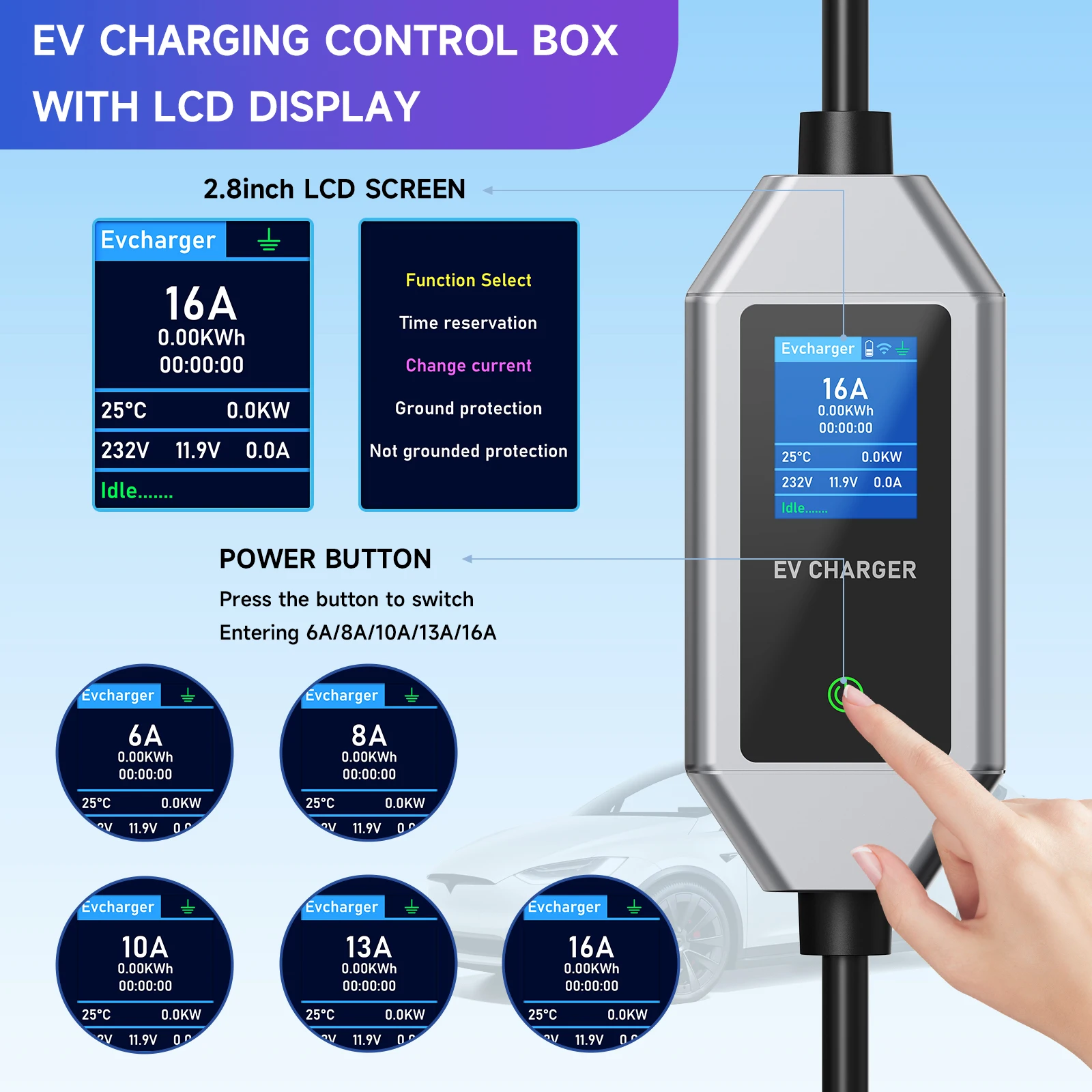 AFYEEV 3.6KW 16A Type 2 EV Charger Type1 GB/T EVSE Charging 3.5m Cable EU Plug WiFi Bluetooth APP Remote Control Single phase