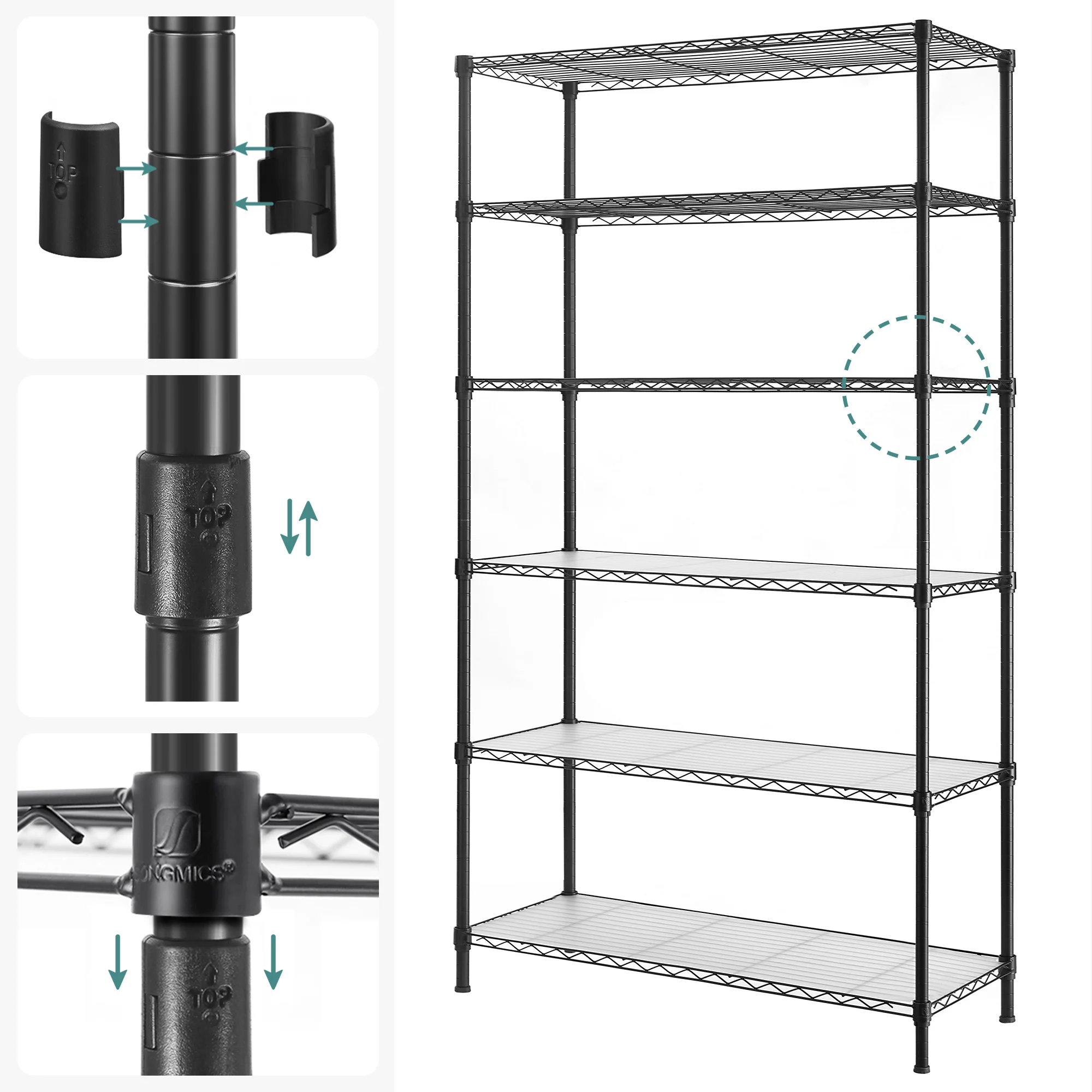 SONGMICS 6-Tier Storage Shelves, Wire Shelving Unit, Kitchen Metal Shelves, Storage Rack with Adjustable Shelves, Shelf Liners image 4