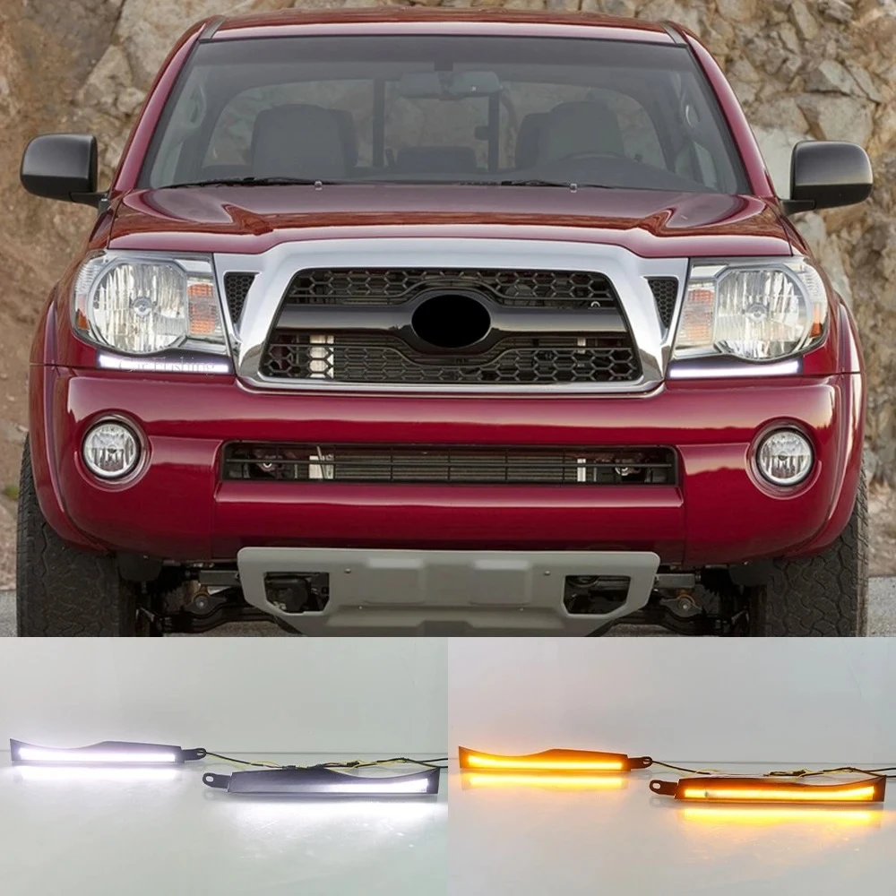 Car LED Daytime Running Light For Toyota Tacoma 2005 - 2015 DRL Fog Lamp with Dynamic turn signal Fog Light
