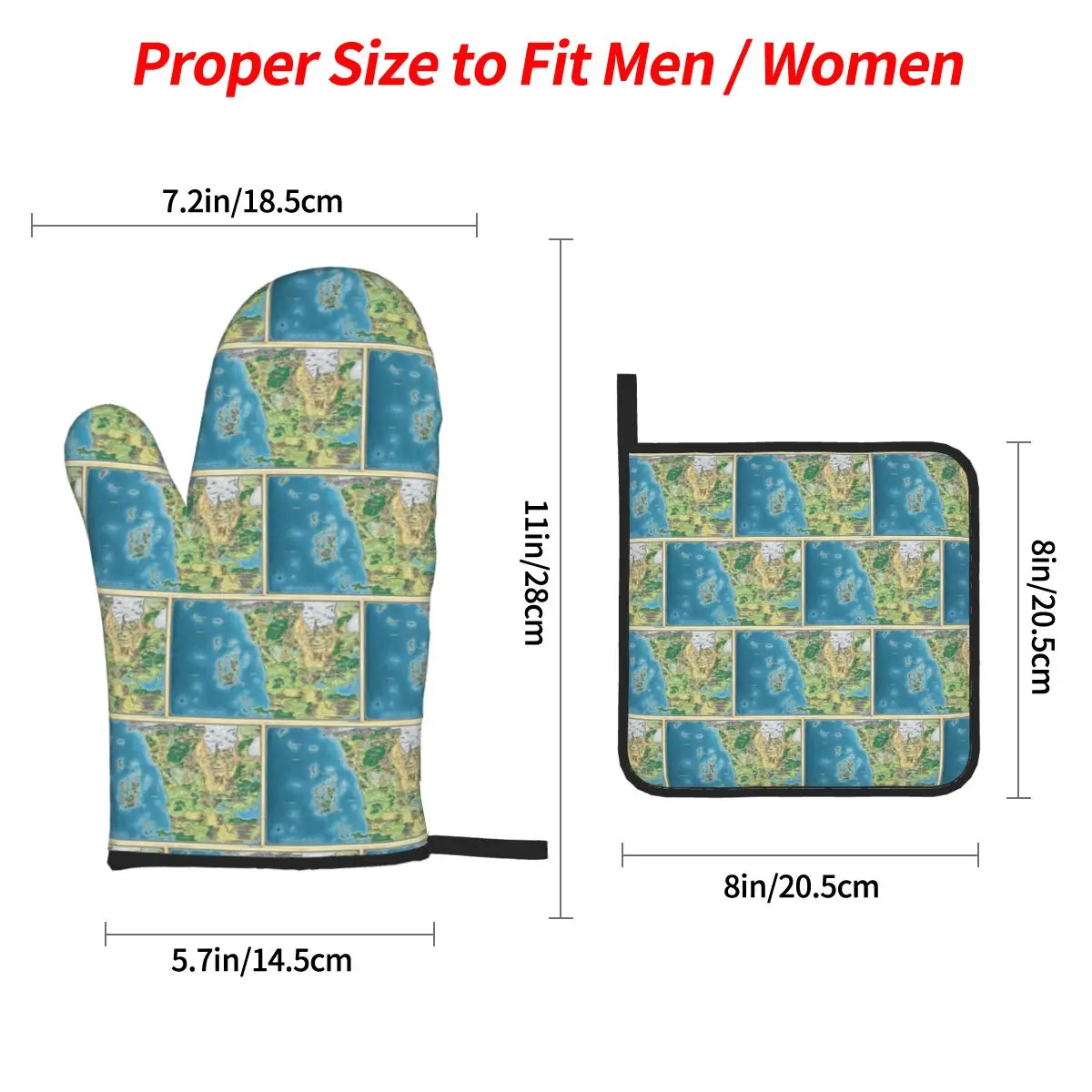 Faerun Map Oven Mitts and Pot Holder Sets of 4 for Baking Kitchen Cooking Grilling Resistant Non-Slip Gloves