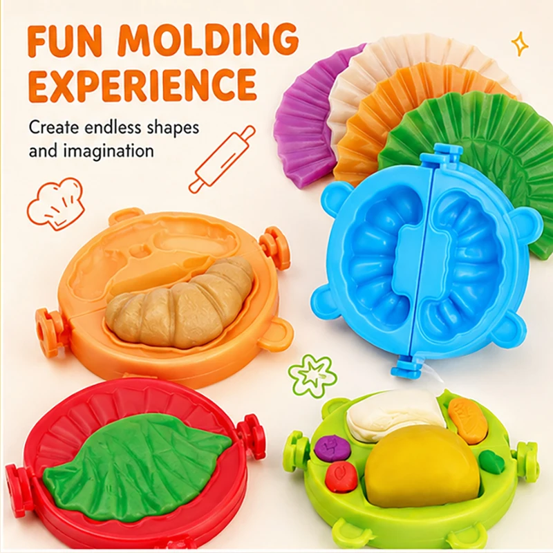 Play Dough Molds Set Kitchen Food Burger Dumpling Makers Girls Boys Pretend Baking Modeling Clay Toys Plasticine and Tools Set