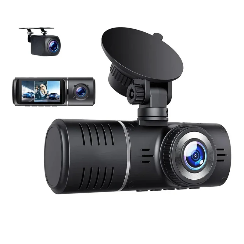 3 Channel Dash Cam Front And Rear Inside Car Camera 2.45 Inch 1080P+720P+720P   For Cars Driving Recorder W/IR Night