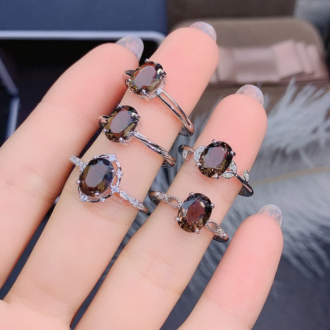 

Smokey Quartz Sterling Silver Jewelry Oval 6x8mm Natural Smoky Quartz Engagement Women Ring