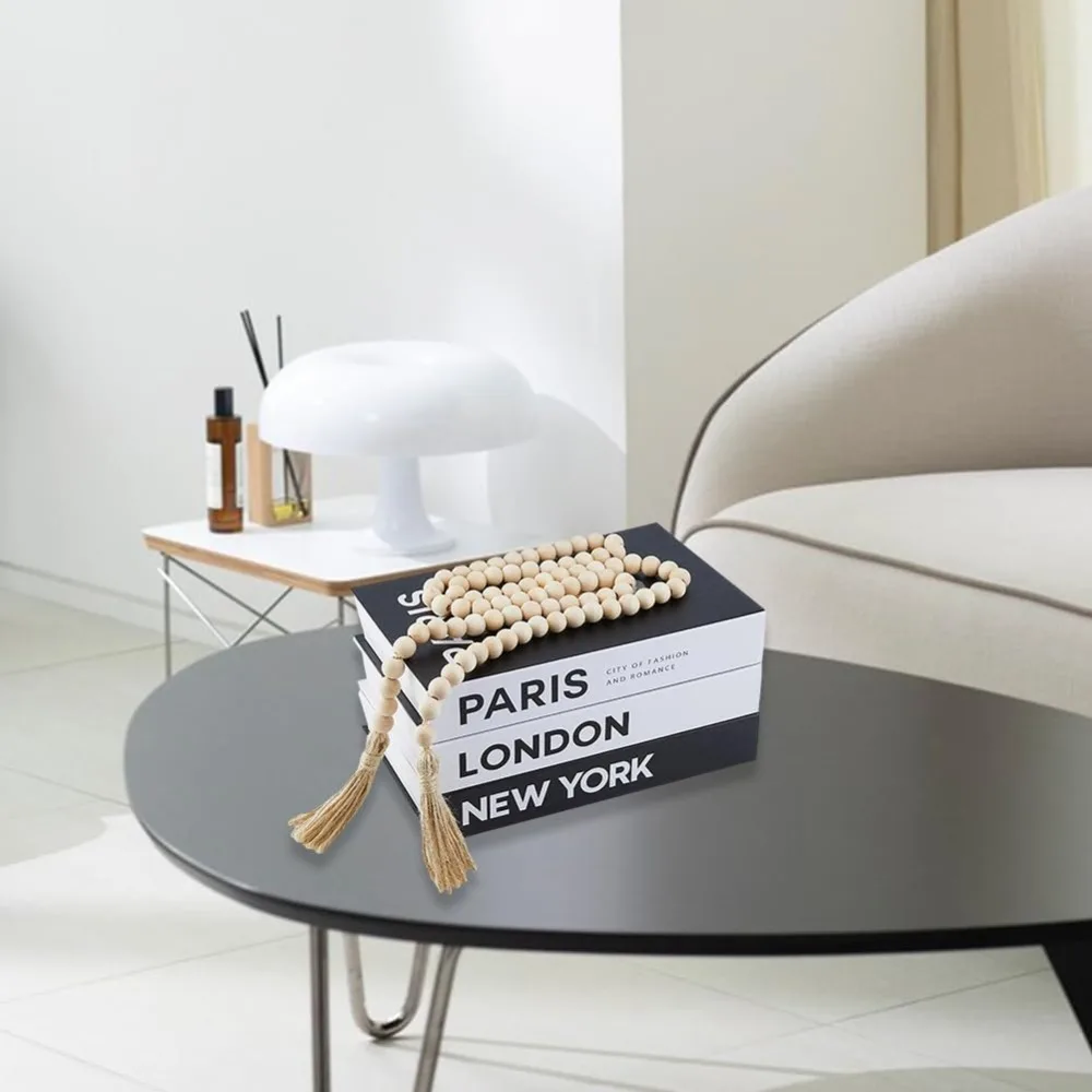 3Pcs Decorative Books for Home Decor Coffee Table Books Faux Book for Decoration Stacked Book with 1Pc Wood Beaded Pendant