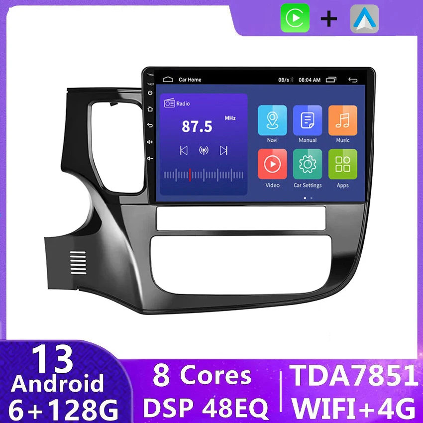 

4G+64G Android 13 Car Multimedia Player Radio for Mitsubishi Outlander 3 2012-2018 Video Stereo Audio Head Unit Carplay Speakers