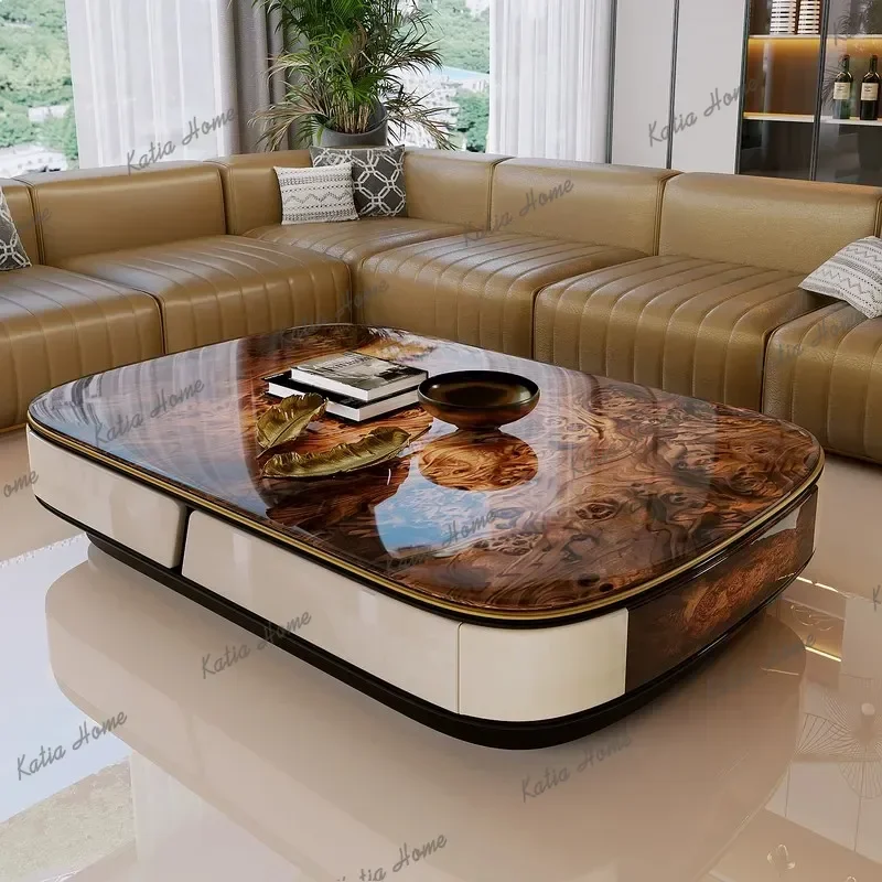 YJ New Italian Light Luxury Microcrystalline Stone Coffee Table Modern Simple High-End Living Room Home Large Small Apartment