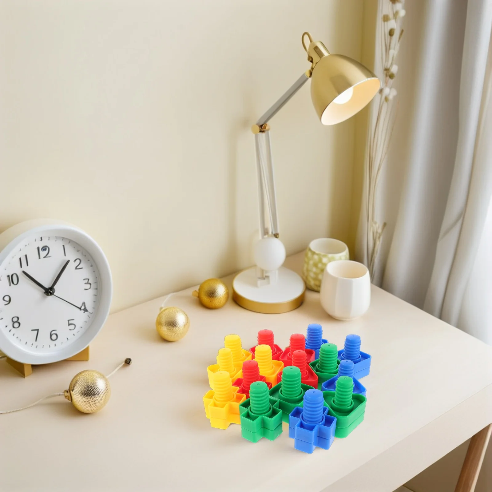 32 Paar Kunststoff-Bolzenmutter mit Schrauben-Design, Montessori-Baukpiel für die Entwicklung der Feinmotorik von Kleinkindern