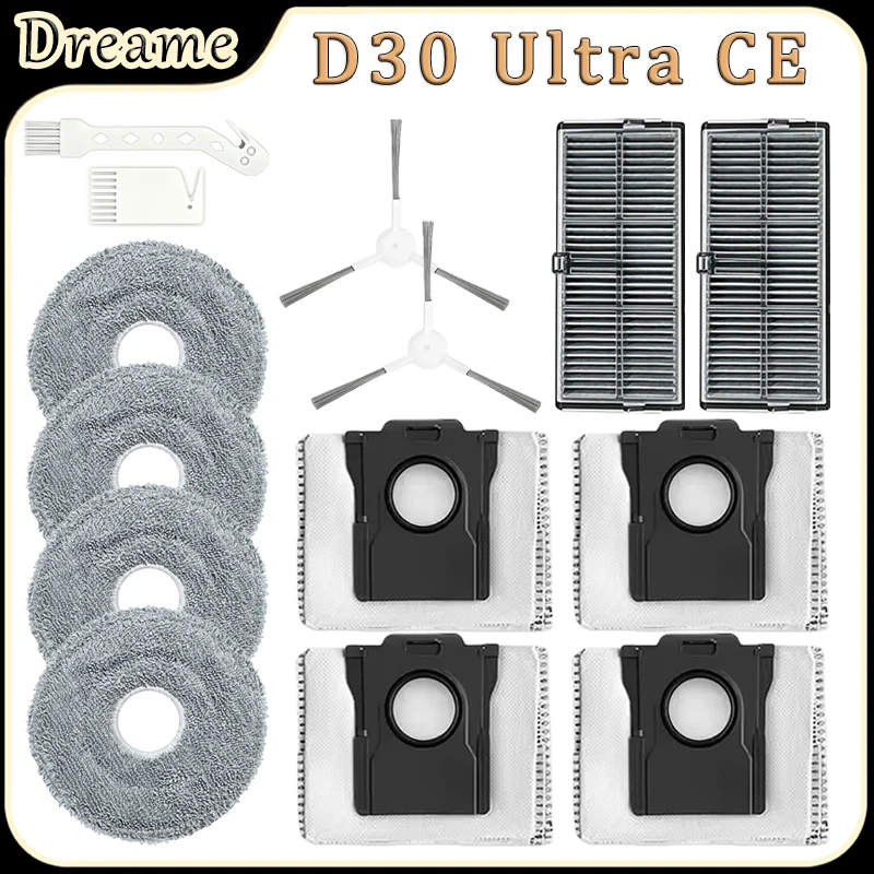 For Dreame D30 Ultra CE Robot Vacuum Cleaner Accessories Side Brush HEPA Filter Mop Pad Dust Bag Replacement Parts