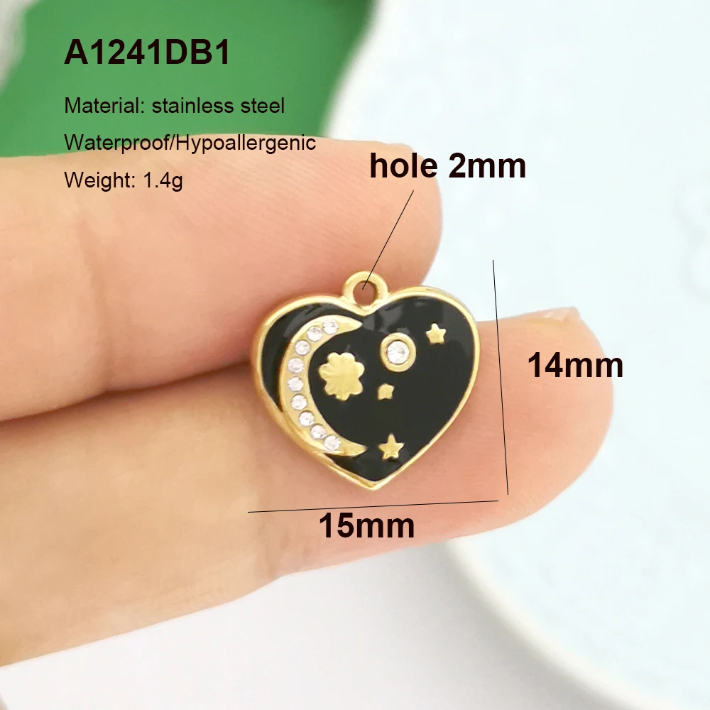 2pcs/lot Pendant Charm Virgin Mary Evil Eye Moon Star Hand Palm Heart White Stainless Steel Necklace Gold Color Wholesale QMHJE - Image 4