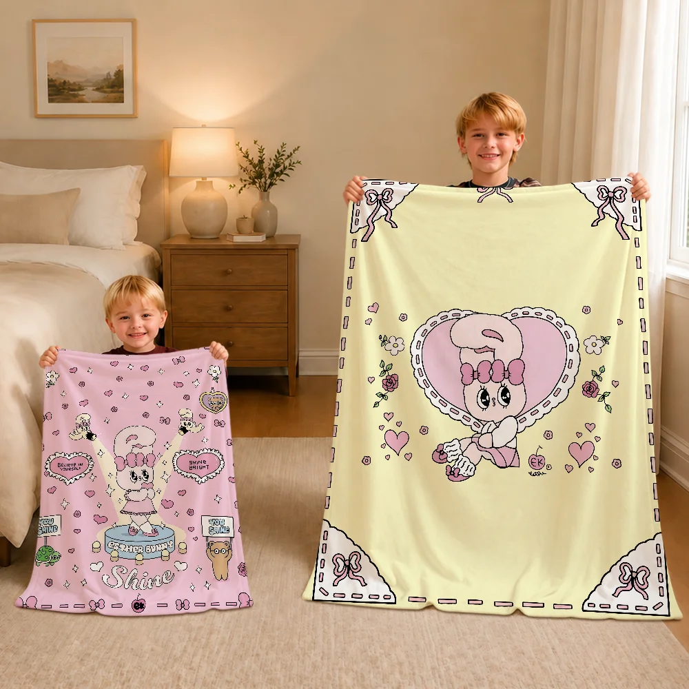 Kawaii Cartoon Rabbit Cute E-Esther Bunny Warm Soft Plush Blanket For Sofa Living Room Nap Home Bedroom Gift Flannel Pet Hogar