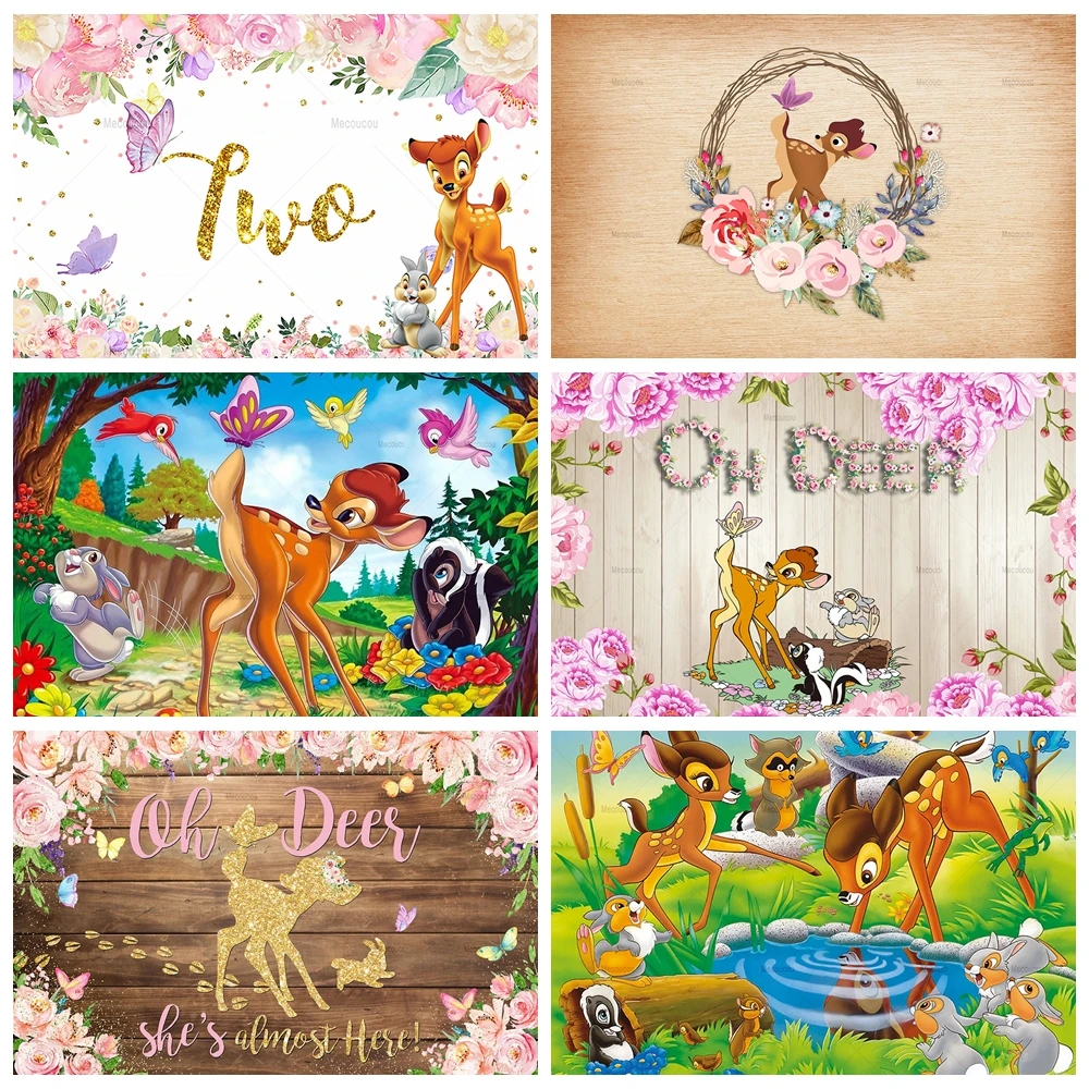 Cartoon Bambi Photo Backdrop Custom Forest Animal Poster Children Birthday Party Baby Shower Banner Decoration Photography Props