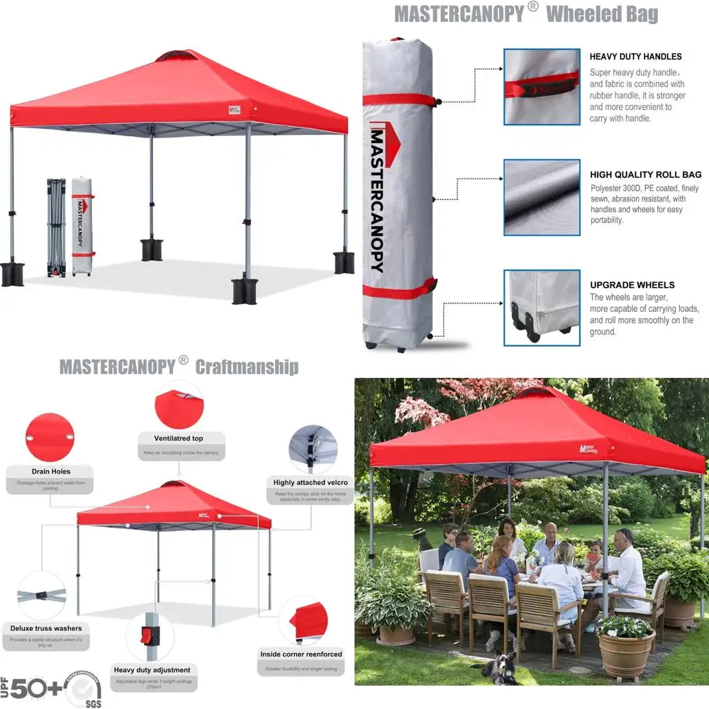 

Прочная выдвижная палатка с навесом 10x10 и сумкой на роликах, красная, идеально подходит для мероприятий на открытом воздухе и укрытия.