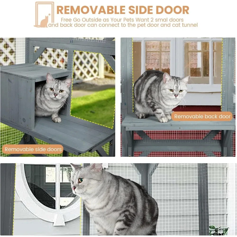 Outdoor Cat House with Weatherproof Roof，Large Catio Cat Enclosure for Multiple Cats Life Walks in Cat Cage & Run