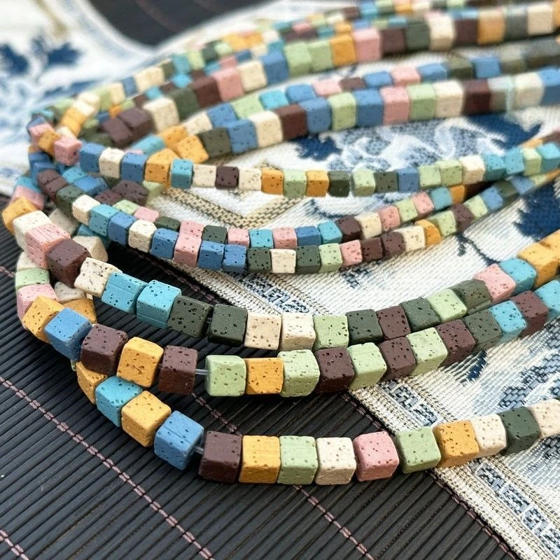 

Натуральный вулкан, лавовый камень, кубические бусины, 4 мм, 6 мм, квадратные свободные прокладки для самостоятельного изготовления ювелирных изделий, браслет, серьги, подвески