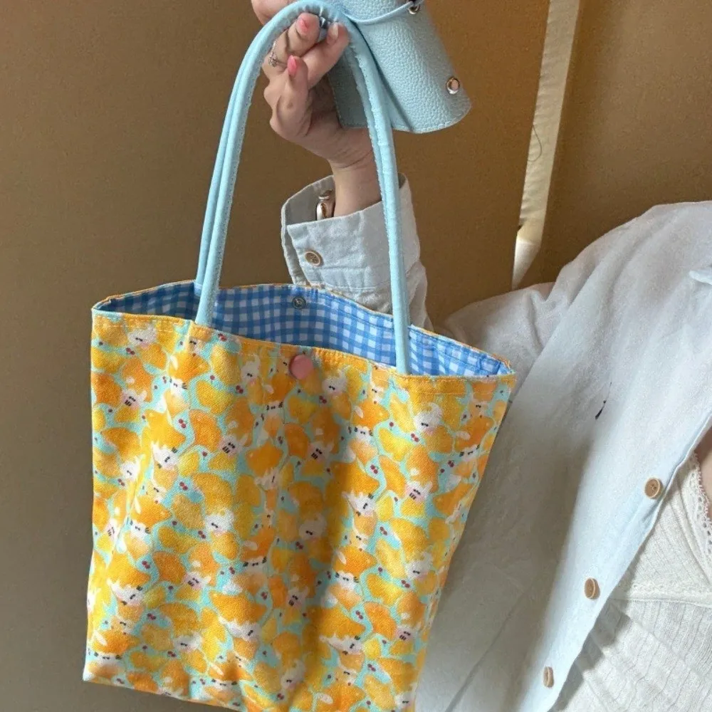 Lightweight Shoulder Tote Bag Floral Check Print Large Capacity Dual-Sided Tote Bag Reversible Design Shoulder Bag For Daily Use
