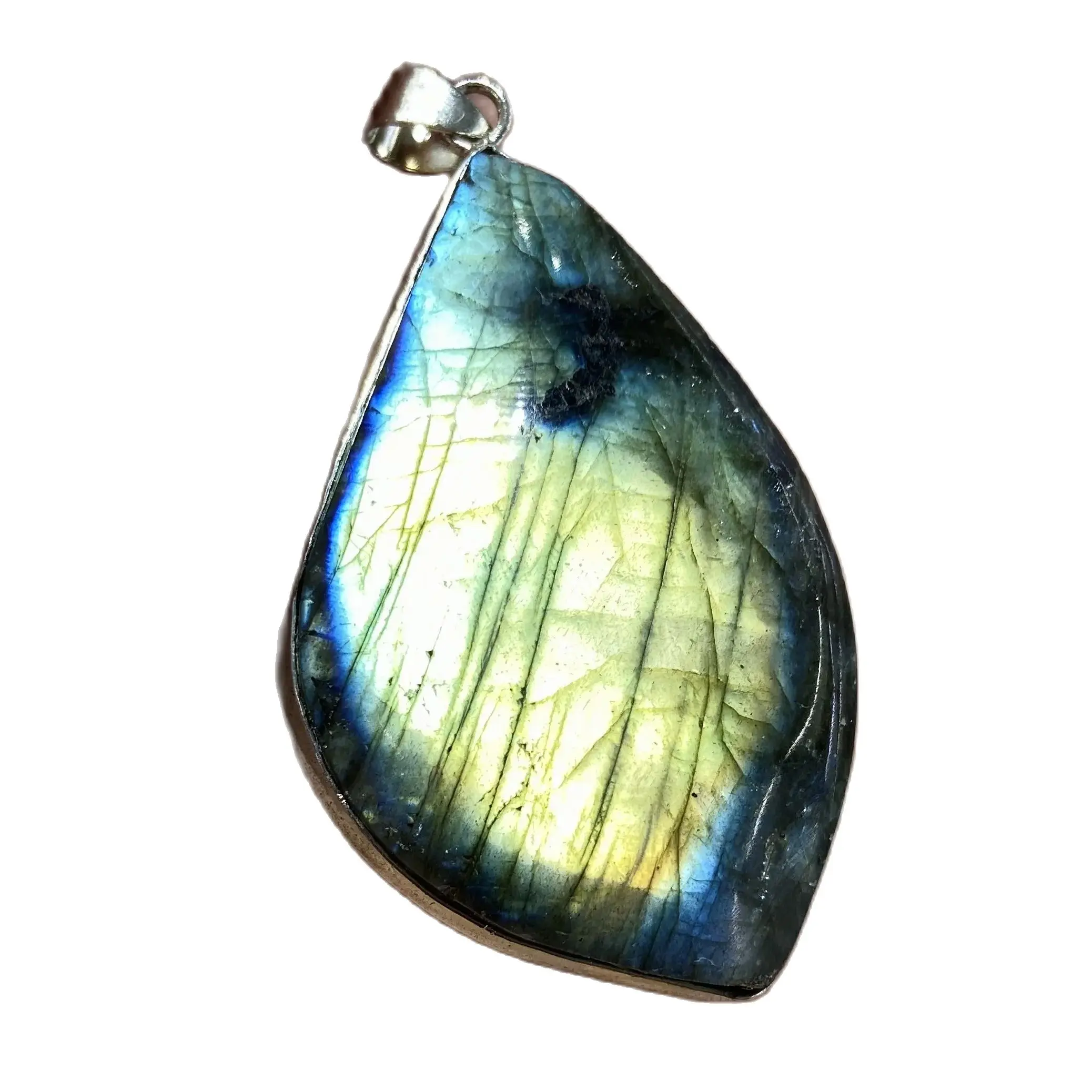 Natural Labradorite Grey Moonstone Pendant Flash Jewelry Water Drop Necklace Heart Shape Crystal Gemstone Gift