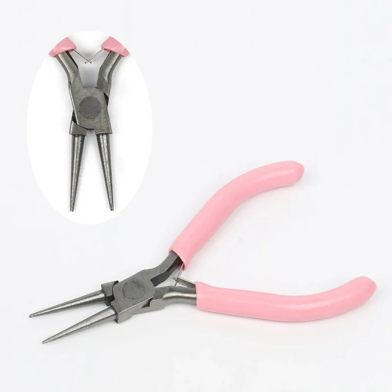 5 Styles Durable Pink Metal Mini Diagonal Pliers Round Bent Needle Nose Cutter Handcraft Beading Insulated Plier For DIY Jewelry