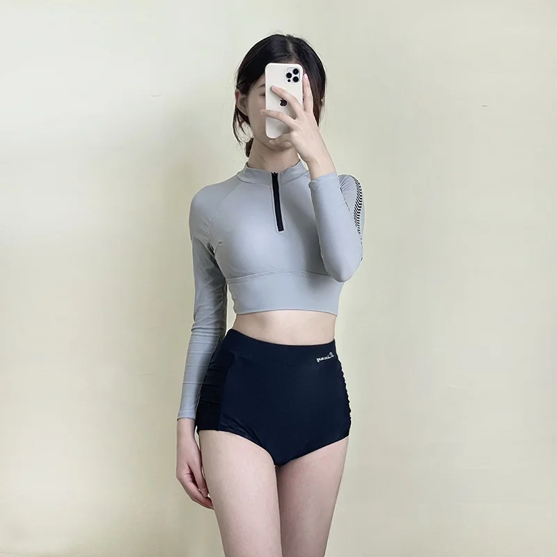 

Купальник с высокой талией для йоги и дайвинга, сексуальный, стройнящий, для студенток, с длинным рукавом, термокомфортный, для отпуска и курортного отдыха, скрывающий живот