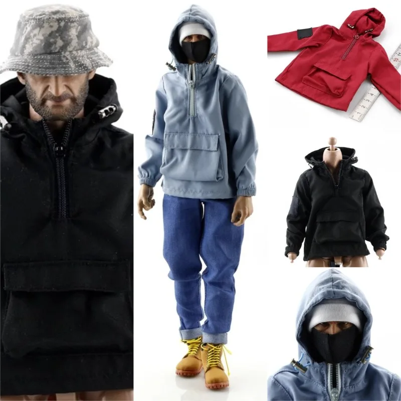 

1/6 Scale Trend Jacket Coat Tops Hooded Half Zipper with Pocket Clothes Model for 12" Male Action Figure Body