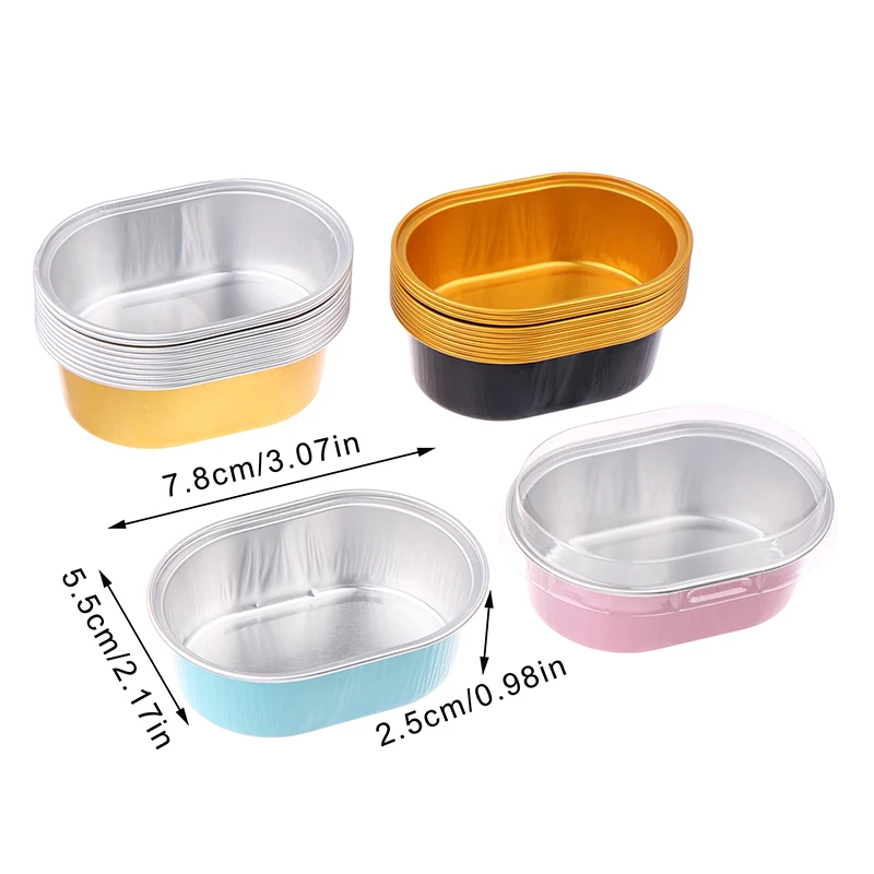 ถ้วยอบขนมขนาดเล็ก 10 ชิ้น 68 มล. ทำจากอลูมิเนียมฟอยล์ รูปทรงวงรี พร้อมฝาปิด ทนความร้อน สำหรับงานเลี้ยงสังสรรค์