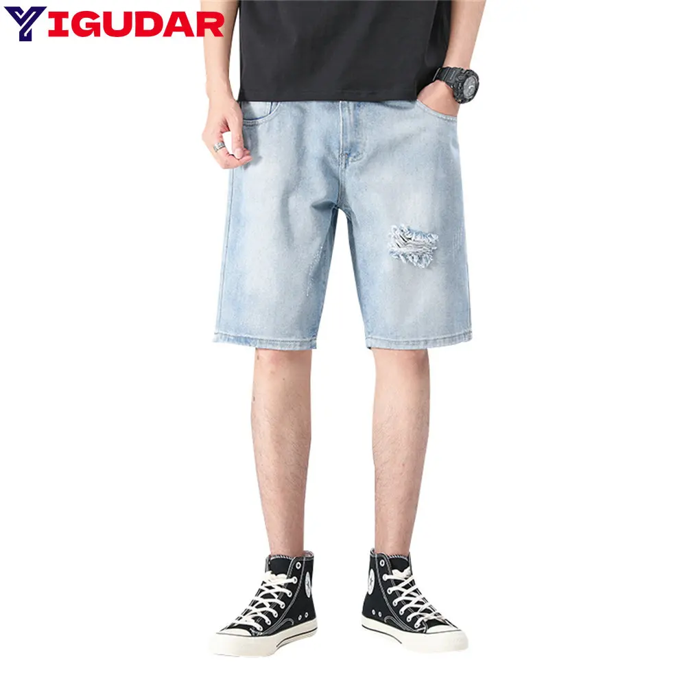 

Men's Shorts Knee-length Summer Breeches Denim 2023 New Bermuda Classic Stretch Short Jean Male bermuda masculina cargo shorts