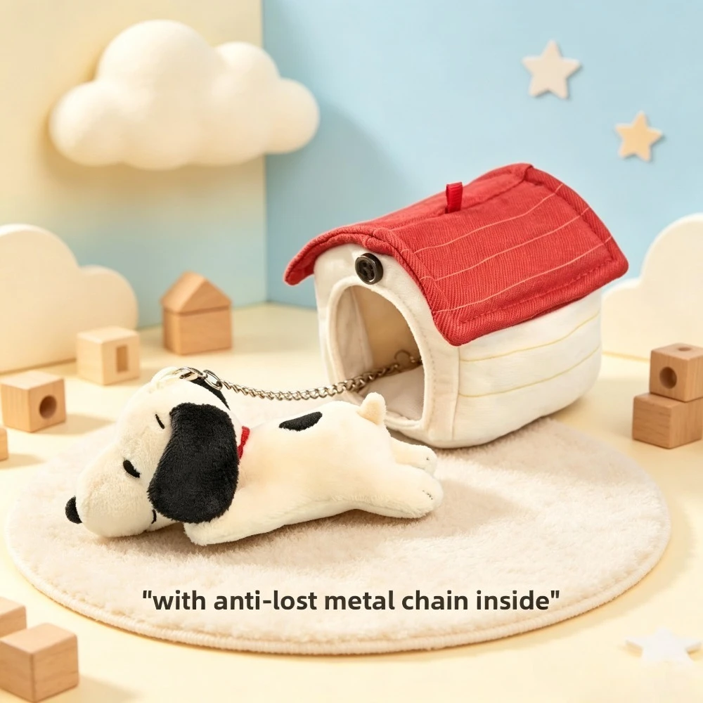 Plush Pendant of Mini Dog House from Peanuts Snoopy Olaf Denim Series, Cute Doll Charm, Bag Accessory, Ideal Birthday Gift