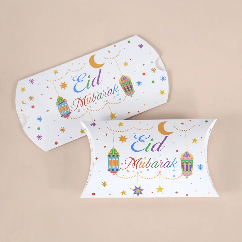 10Pcs Eid Mubarak Candy Box Pillow Shape Ramadan Kareem Gift Box For Cookies Handmade Favors Package Ramadan Decoration 2025