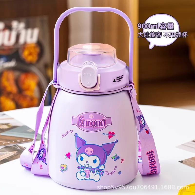 MINISO Anime Kawaii Kinderen Pochacco Thermos Cup Vrouwen Leuke Grote Capaciteit Stro Waterfles Kuromi Zoete Cadeaus voor Meisjes