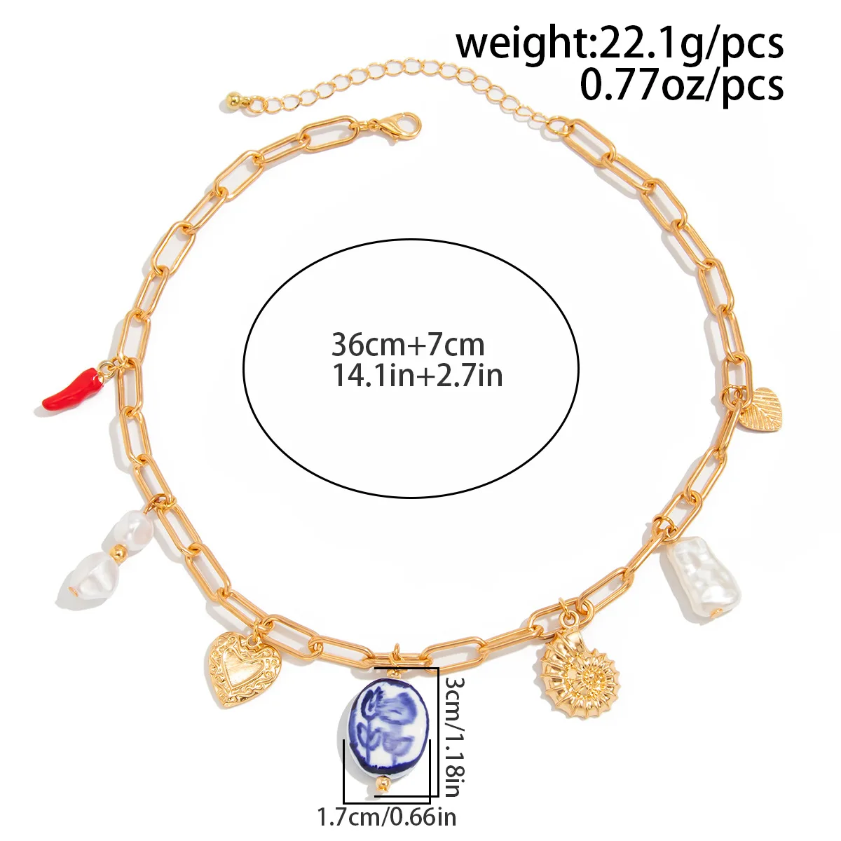 Fashion Geometry Chain Barlot Imitation Pearl Pendant Necklace For Women Vacation Heart Peandnt Handmade Collarbone Chain N0517