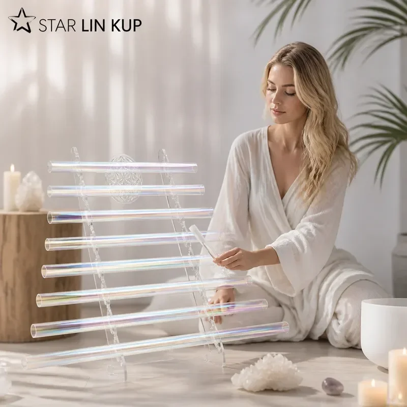 STAR LIN KUP 432Hz Crystal Harp Aurora Colored Glass Instrument with Stand Sound Healing Therapy Universe Energy Music Tool