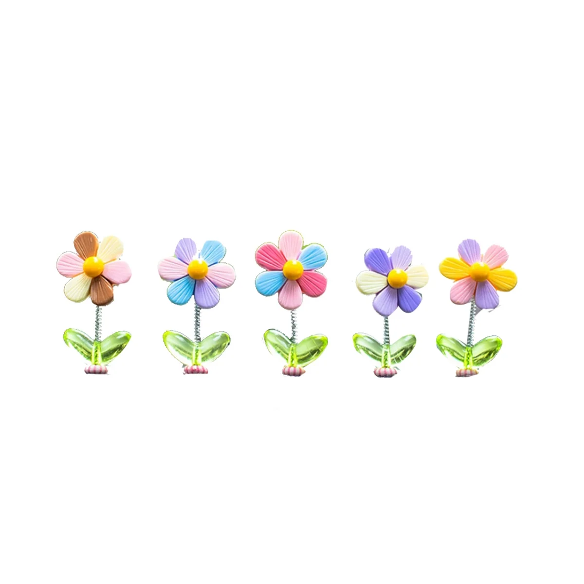 5Pcs Car Dashboard Rainbow Flower Ornaments Head Shaking Dancing Flower Cartoon Ornament Car Interior Cute Flower