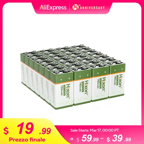 Hixon 2025 New Original 6F22 9V 760mAh+USB Fast Charging Line LI-ION Rechargeable Battery 9v Battery For Electric Fan Flashlight