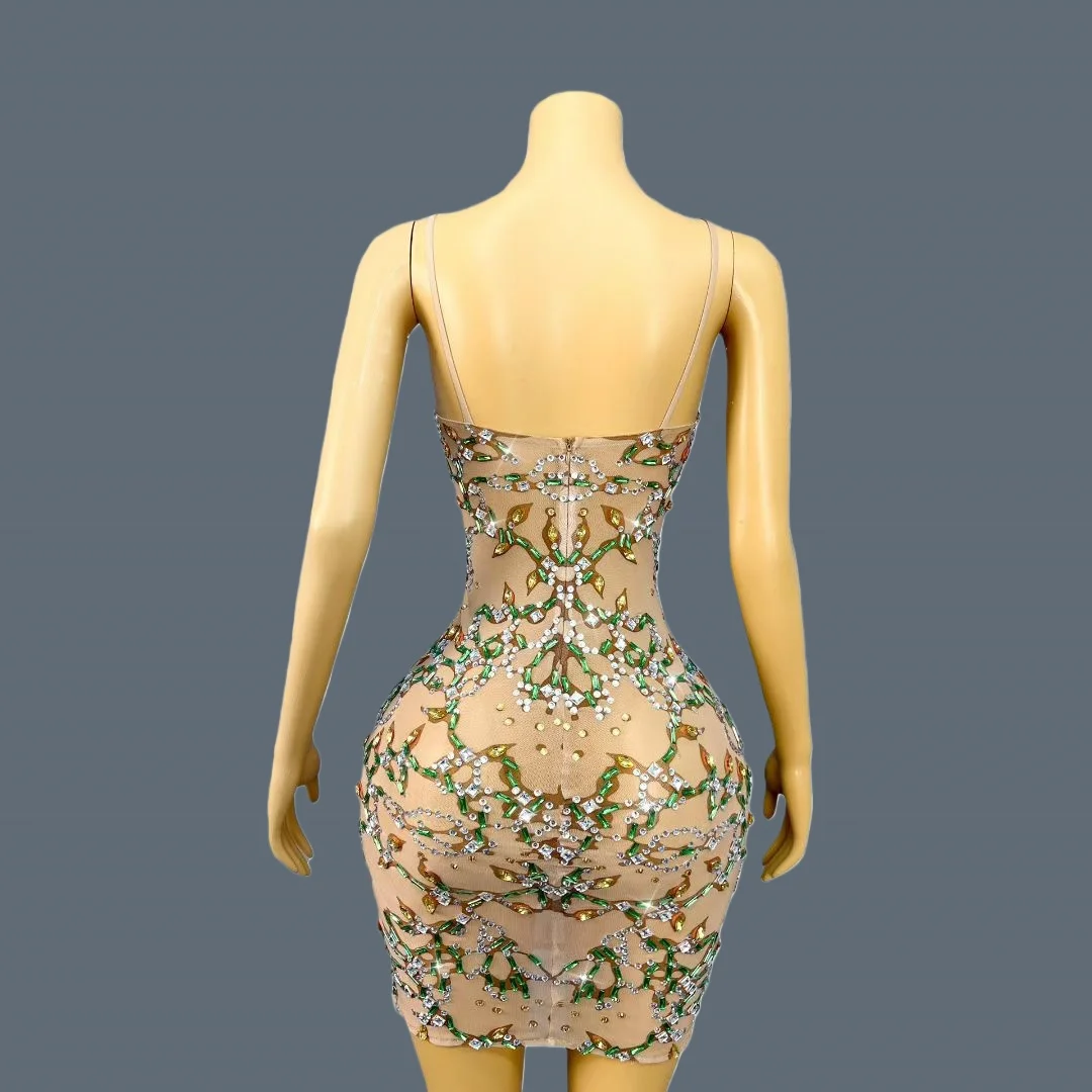 

Classic Elegant Low-cut Slip Cocktail Dress Formal Gala Prom Red Carpet Sexy Women Sparkly Rhinestone High-end Outfit Shushao