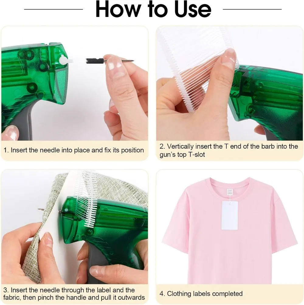 Tagging Gun for Clothing, Green Tag Gun Kit with 5 Needles, 1120 Barbs Fasteners & Hard EVA Case, Durable Tagging Tool for Clothes, Fabric, Retail Price Tags view 3