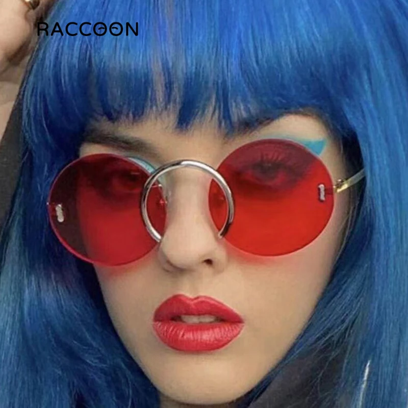Gafas de sol redondas sin montura para mujer, gafas de sol Punk con personalidad Retro marina para hombre, gafas únicas transparentes coloridas sin marco lentes niña vasos Venta al por mayor Vintage Sun Glasses Sunglas
