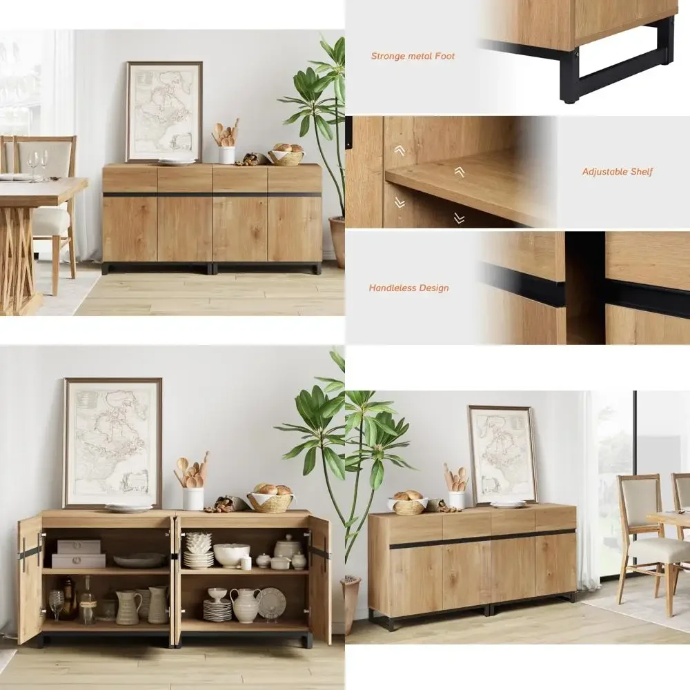 Dual-Purpose Modern Sideboard Buffet Cabinet with Adjustable Shelves and Metal Frame