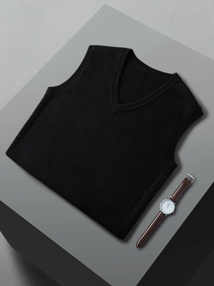 ADDONEE Men V-neck Cashmere Waistcoat Hollow Sleeveless Pullover Sweater 100% Cashmere Knitwear Smart Casual Clothes Spring Tops