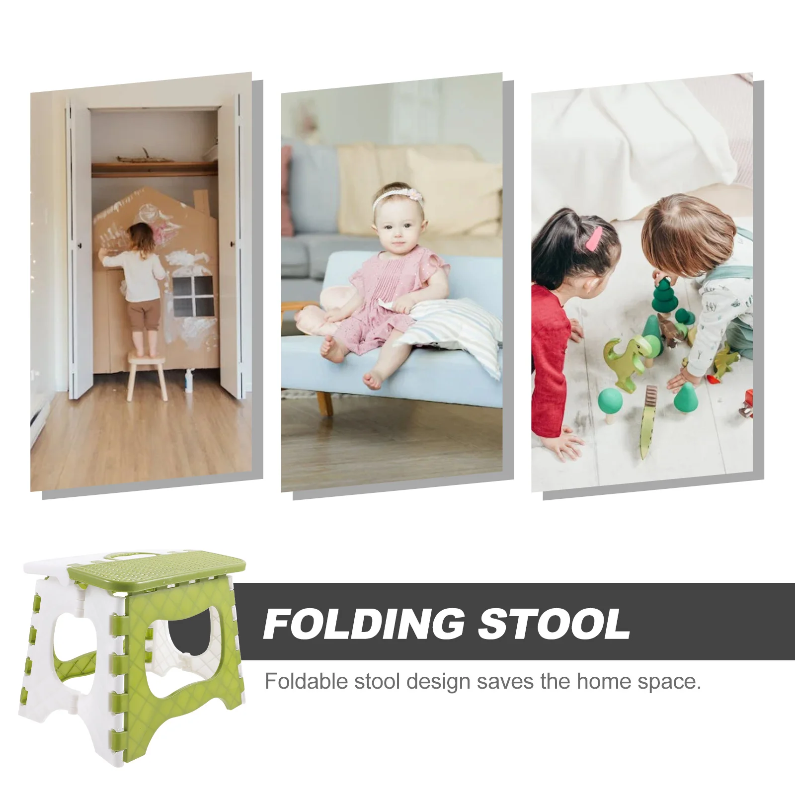 

Home Foldable Stool Portable Small Creative Simple Design Easy Strong Load Bearing Green Small Size