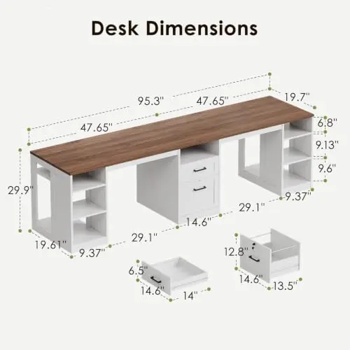 Farmhouse 95.3 Inch Two Person Computer Desk, Walnut+ White from Asurion, LLC