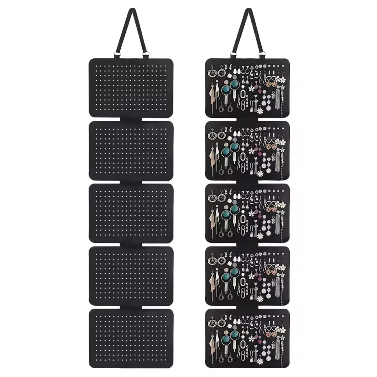 Foldable Felt Jewelry Organizer 5 Layer Jewelry Storage Wall Hanging Felt Board Detachable Earrings Brooches Badge Display Racks