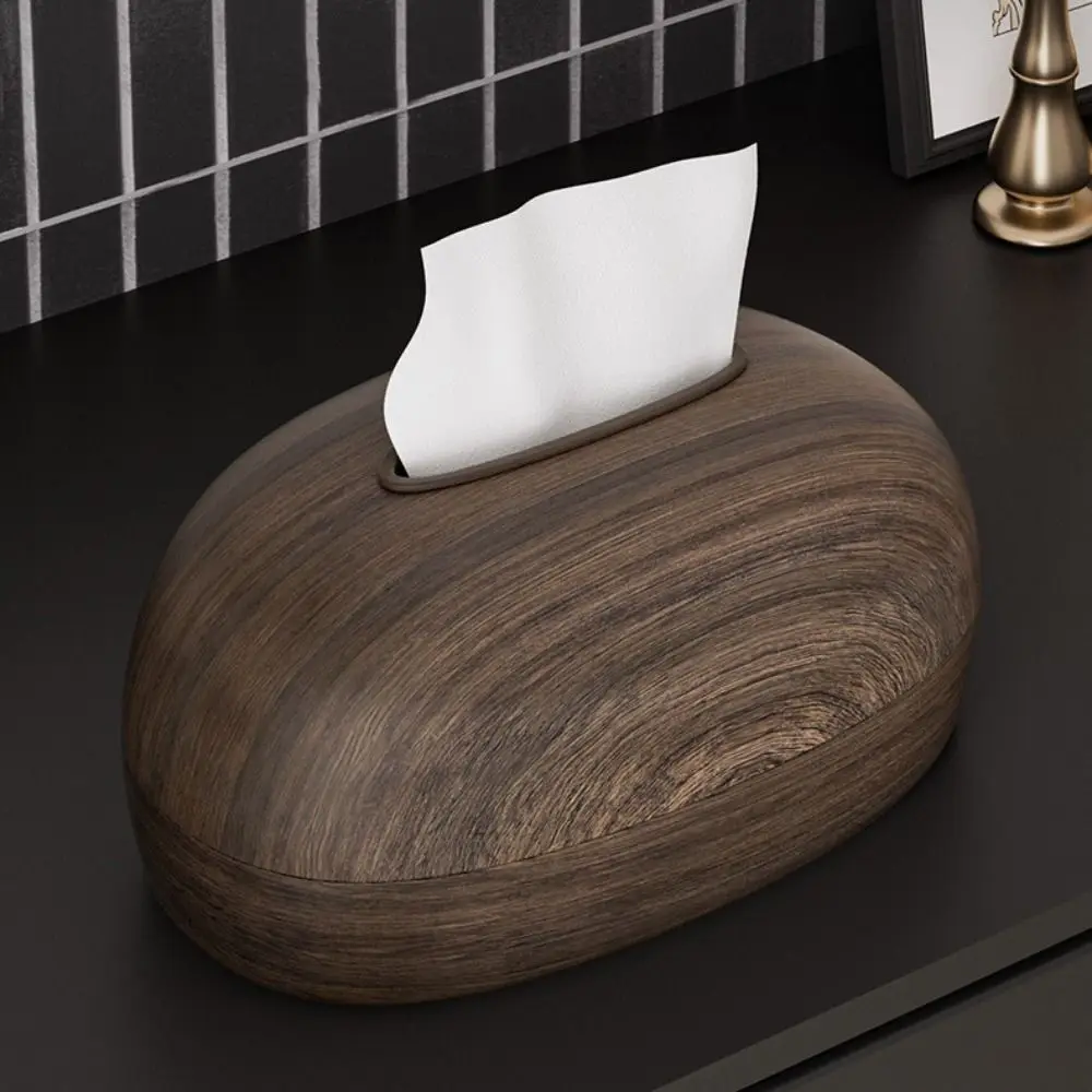 Plastic Tissue Storage Box Retro Wood Grain Paper Towel Case with Spring Multi-functional Decorative Paper Dispenser